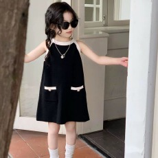 批发超萌<b class='q'>女童</b>夏<b class='q'>季</b>简约挂脖冰丝连衣裙蝴蝶结撞色无袖<b class='q'>背心裙</b>洋气可爱