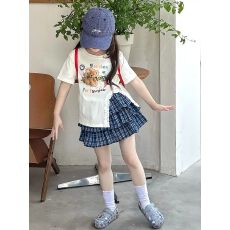 批发女童短袖<b class='q'>套装</b>小女孩蛋糕裙卡通T恤<b class='q'>夏</b>季新款女宝花边开叉t恤两件套