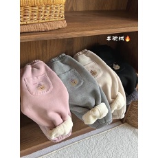 批发超厚~秋冬季新款韩范宝宝小熊卫裤男女童一体绒中小童裤束脚裤冬