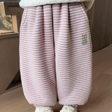 批发儿童冬季加厚羊驼绒条纹裤2025新款男女宝洋气运动休闲保暖束脚裤