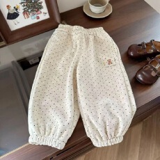 批发女童秋冬加绒<b class='q'>裤子</b>2025新款儿童休闲裤可爱波点小熊<b class='q'>男</b>孩一体绒卫裤