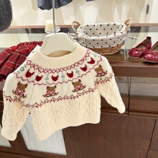 女童新年毛衣冬装2026新款加厚洋气费尔岛针织衫儿童上衣女宝衣服