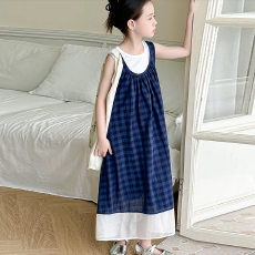 批发女童连衣裙套装<b class='q'>夏</b>季2026新款儿童洋气时髦格子裙子大童女孩<b class='q'>夏</b>装