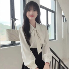 批发蝴蝶结衬衫女设计感小众新款春秋别致高级感长袖OL<b class='q'>上衣</b>