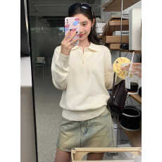 批发老钱风polo翻领针织<b class='q'>衫</b>女秋季时髦高级正肩上衣学院风套头长袖毛衣