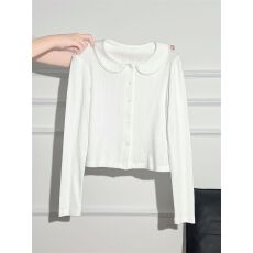 批发娃娃领<b class='q'>蕾丝</b>设计感长袖针织开衫T恤女秋打底内搭外穿上衣