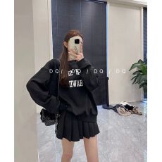 批发大码春秋新款百褶短裙有内里宽松显瘦印花字母卫衣小个子套<b class='q'>装</b>