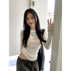 批发辣妹<b class='q'>网纱</b>长袖2023年初秋新品<b class='q'>打底衫</b>上衣