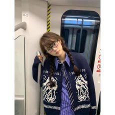 批发复古费尔岛立领开衫毛衣女秋冬季慵懒风针织衫<b class='q'>街头</b>休闲上衣外套潮