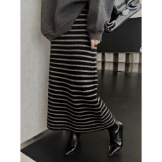 批发条纹半身裙女2025新款韩系松弛慵懒风显瘦松紧腰a字中长裙