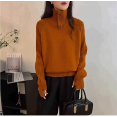 批发2025秋冬新款韩版宽松高领长袖百搭针织衫女洋气加厚翻领