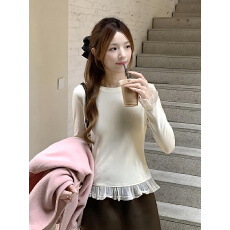 批发韩系气质<b class='q'>打底衫</b>上衣女冬季小个子设计<b class='q'>蕾丝</b>拼接修身显瘦T恤