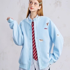 批发国潮复古可爱卡通小狗刺绣开衫卫衣ins秋季慵懒风宽松棒球服外套