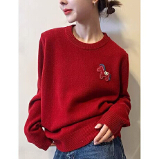 批发小马刺绣针织衫女2026新款加厚<b class='q'>时尚</b>减龄遮肉洋气百搭亲肤