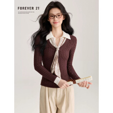 批发<b class='q'>复古</b>辣妹撞色假两件麻花长袖针织衫女气质Polo领配丝巾