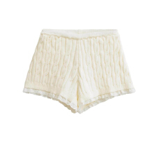 批发新品麻花针织女<b class='q'>短裤</b>花边<b class='q'>蕾丝</b>拼接休闲热裤提花高腰