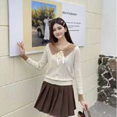 批发2026年秋冬<b class='q'>韩版</b>时尚甜美减龄娃娃领撞色镂空针