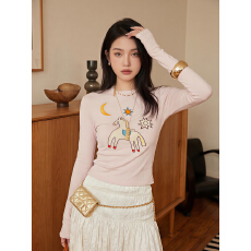 批发2026韩系刺绣长袖<b class='q'>打底衫</b>T恤女早春季新款修身显瘦高级感上衣