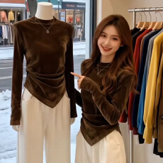 丝绒长袖T恤女2025秋新款大码胖mm显瘦洋气爆款小衫女