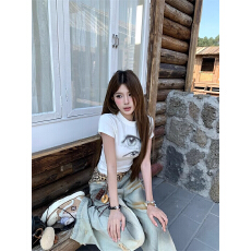 批发美式休闲设计感<b class='q'>印花</b>短袖<b class='q'>T</b><b class='q'>恤</b>女2026夏季新款修身显瘦时尚百搭上衣