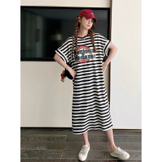 批发显瘦T恤条纹连衣裙女2026新款夏季中长款气质高级感