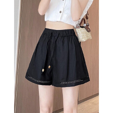 批发镂空蕾丝花边拼接松紧腰a字阔腿<b class='q'>短裤</b>新港棉简约款<b class='q'>女</b>外穿休闲裤子