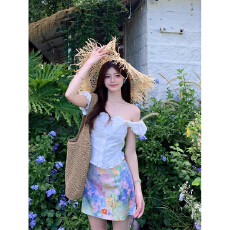 批发夏季一整套ootd旅游穿搭夏日绝美俏皮小上衣油画半身裙两件套装