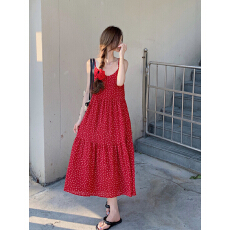 批发复古碎花<b class='q'>红色</b>吊带<b class='q'>连衣裙</b>女<b class='q'>夏</b>季2026新款收腰A字显瘦法式气质长裙