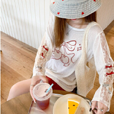批发白色薄款蕾丝<b class='q'>长袖</b>防晒罩衫女宽松慵懒空调衫<b class='q'>t</b><b class='q'>恤</b>上衣