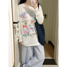 批发薄款微透防晒罩衫女夏宽松圆领<b class='q'>长袖</b><b class='q'>T</b><b class='q'>恤</b>印花上衣