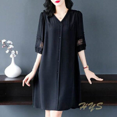 批发黑色裙子女胖mm宽松大码女装2025年<b class='q'>夏</b>装新款妈妈<b class='q'>夏</b>天中长款连衣裙