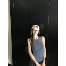 批发氛围夏日多扣亨利领<b class='q'>工字</b>背心上衣女小众辣妹无袖小衫T恤