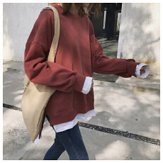 批发时尚百搭假两件加绒卫衣女新款秋冬季韩版宽松学生BF<b class='q'>原宿</b><b class='q'>港</b>味上衣