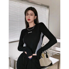批发德绒甜辣短款T恤打底衫女早秋紧身<b class='q'>爵士舞</b><b class='q'>服装</b>jazz上衣小众