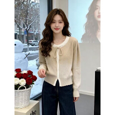 批发春秋季奶系甜美软糯开衫毛衣女学院风镂空短款<b class='q'>罩衫</b>针织外套