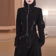 批发酷飒风女装高级感多拉链设计感收腰立领<b class='q'>短</b>外套女秋季新款小众上衣