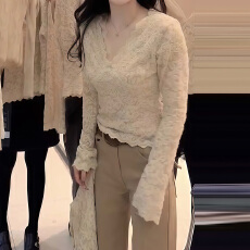 批发<b class='q'>大码</b>纯欲风v领网纱蕾丝衫女2025秋冬新款加绒内搭打底衫保暖上衣