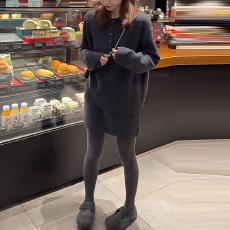 批发大码慵懒风灰色针织衫短裙韩系一整套深冬穿搭巨好看气质毛衣套装