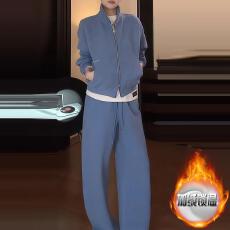 批发超好看韩系休闲运动穿搭秋冬<b class='q'>显瘦</b>立领拉链卫衣高腰休闲<b class='q'>裤</b>加绒套<b class='q'>装</b>