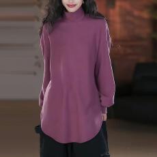 批发高领宽松长袖慵懒风百搭显瘦<b class='q'>T</b><b class='q'>恤</b>2025秋冬新款设计感别致纯色上衣