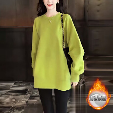 批发欧货圆领宽松中长款卫衣女<b class='q'>长袖</b>秋季<b class='q'>大码</b>胖MM休闲时尚减龄百搭上衣