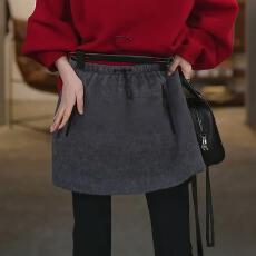 批发灰色小众毛呢半身<b class='q'>短裙</b>女2026秋冬流行新款高腰时尚显瘦百搭a字裙