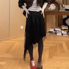 批发大码蕾丝拼接不规则屁帘半身裙女2026春季新款胖mm遮屁股显瘦裙子