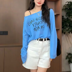 批发字母印花微透防晒衣针织<b class='q'>罩衫</b>女2026夏季新款斜肩凉感宽松慵懒上衣