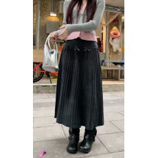 批发百褶针织半身裙女秋<b class='q'>冬</b>高腰垂感A字中长裙子