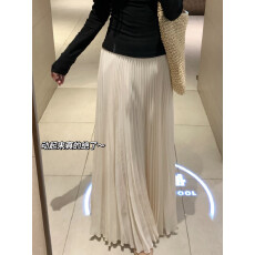 批发法式温柔风<b class='q'>雪纺</b>百褶<b class='q'>长裙女</b>高腰垂感A字大摆半身裙白色高级感裙子