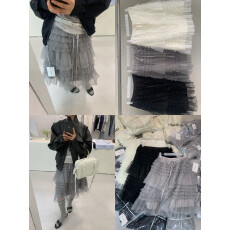 mmt仙女裙女春夏新款韩版宽松网纱蛋糕半身裙女松紧腰中长款裙子