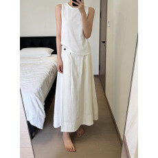 批发白色老钱风<b class='q'>亚麻</b>半身裙女2026夏季新款气质高腰a字慵懒中长款伞裙