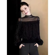 批发已出货◆法式轻熟风拼接网纱<b class='q'>衬衫</b>女设计感春秋独特漂亮长袖上衣