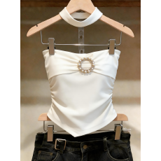 批发纯欲性感带胸垫挂脖抹胸<b class='q'>背心</b>女内搭外穿夏季修身美背短款无袖上衣